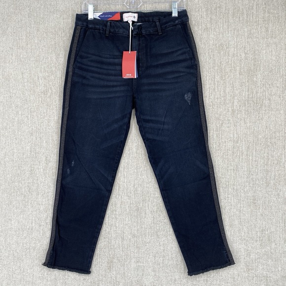 Sundry Anthropologie Jean Women 28 Blue Ankle Crop Raw Hem Whiskered Chino Heart - Picture 1 of 11